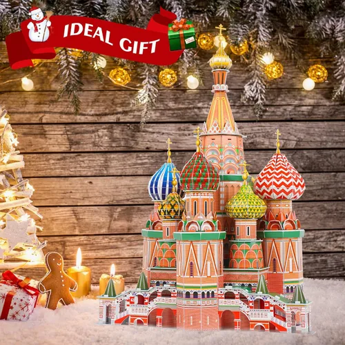 Vista 5 de Rompecabezas 3D para adultos y niños, set de construcción de la Catedral de San Basilio, kits de modelos de manualidades de arquitectura de catedral