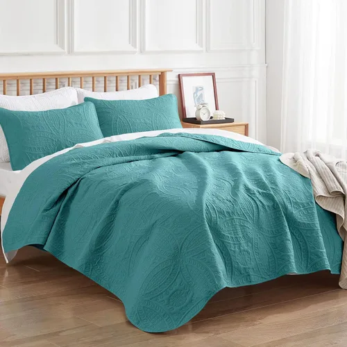 Vista 2 de VEEYOO 3 Pieces Bedspread Oversized Queen - Ultrasonic Embossing Lightweight Quilt Set, Soft Microfiber Reversible Coverlet for All Seasons