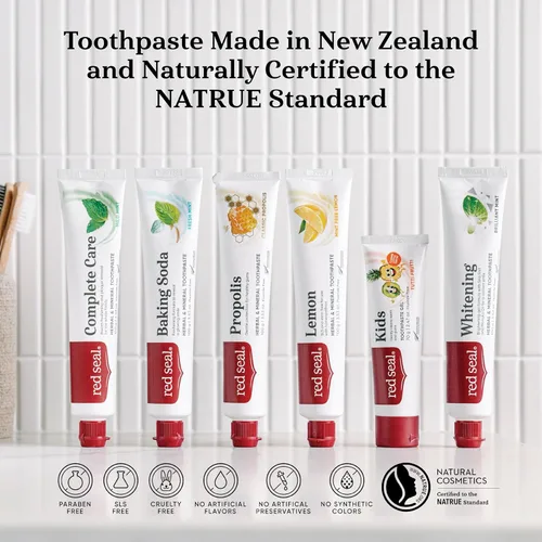 Vista 5 de Red Seal Pasta dental de limón sin flúor de hierbas y minerales, pasta de dientes sin menta para adultos, apta para veganos, libre de crueldad, sin