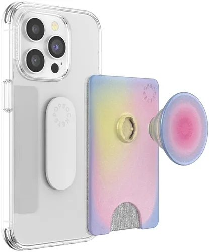 Vista 3 de PopSockets Cartera adhesiva para teléfono y tarjetero con agarre, púrpura - Aura