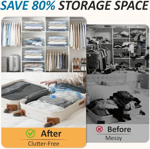 Vista 4 de 20 bolsas de almacenamiento al vacío, bolsas de ahorro de espacio (4 Jumbo/4 Grandes/4 Medianas/4 Pequeñas/4 Enrollables) de compresión