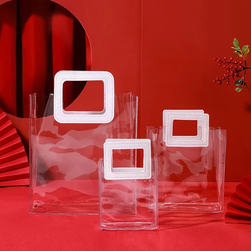 Vista 5 de NC - 3 bolsas de regalo de plástico transparente con asa, bolsas de regalo transparentes, bolsa de compras reutilizable, bolsa de compras al por