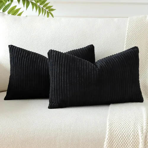 Vista 14 de OTOSTAR Juego de 2 fundas de almohada decorativas bohemias de 16 x 24 pulgadas, de pana suave, a rayas lisas, fundas de almohada lumbares para sofá