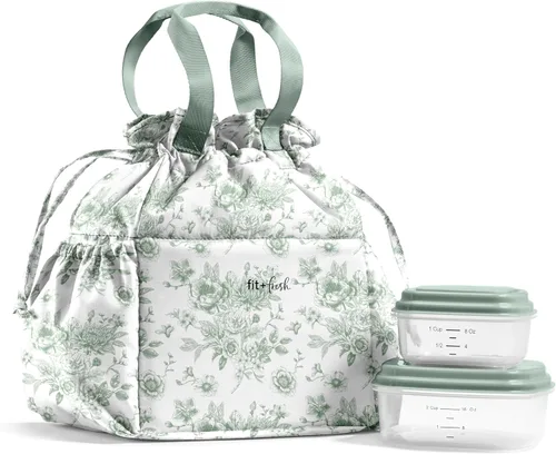 Vista 17 de Fit & Fresh Cromwell Bolsa de Almuerzo con Cordón para Mujeres, Juego Completo de Almuerzo con 2 Contenedores, Resistente a las Manchas, Resistente
