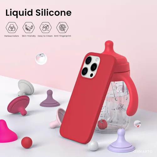 Vista 24 de ORNARTO Funda compatible con iPhone 15 Pro de 6.1 pulgadas, silicona líquida de 3 capas cubierta completa de goma de gel suave, funda protectora