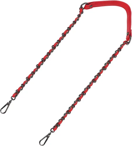 Vista 22 de Uxcell Correa de cadena plana de hierro de cuero de 39 pulgadas para bolso de mano, mango de reemplazo de hombro, negro con cadena dorada