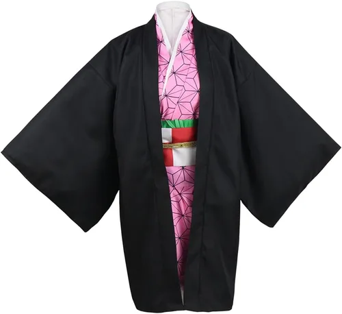 Vista 6 de Kaherdin Conjunto completo de disfraz de Kamado para mujer, kimono, anime, cosplay, conjunto completo con peluca