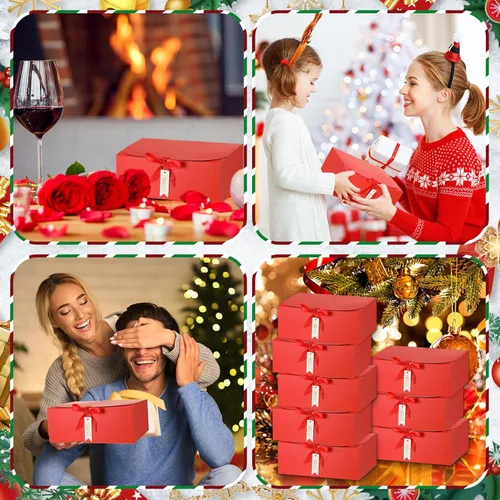 Vista 6 de Maxcheck Juego de 36 cajas rojas para propuesta de dama de honor, cajas de regalo rojas con tapas de 10 x 8 x 4 pulgadas con cinta de agradecimiento