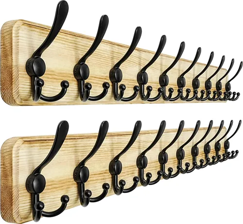 Vista 39 de Dseap Perchero de Pared Montado - 5 Ganchos Triangulares, Resistente, Perchero de Pared de Madera para Abriggos, Sombreros, Chaquetas, Ropa, Negro