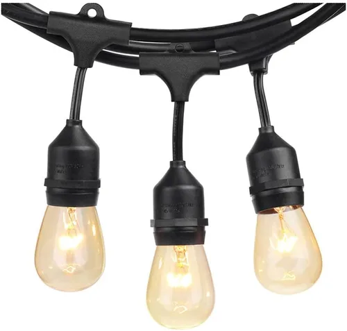 SUNTHIN Luces de Cadena para Exteriores, luz de cadena de grado comercial de 48 pies con 15 bombillas Edison vintage regulables de 11 W, colgantes