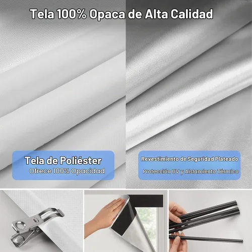 Vista 4 de SAUIRS Persianas enrollables opacas, sin cordón, para ventanas de interior, sin herramientas, sin taladro, tela con aislamiento térmico UV