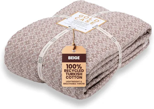Vista 44 de Gold Case - Manta para sofá, mantas y mantas 100% algodón turco reciclado, mantas suaves Buffalo para sala de estar, manta tejida decorativa Boho