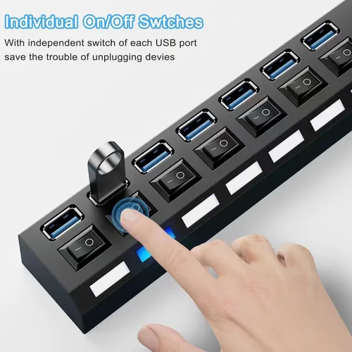Vista 5 de vienon Hub 3.0, extensor USB de 7 puertos con interruptores LED individuales de encendido/apagado, concentrador USB3.0 para laptop, PC, MacBook, Mac