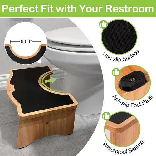 Vista 3 de StrongTek Taburete de inodoro mejorado en cuclillas, taburete de madera para baño, madera extra gruesa, capacidad resistente de 350 libras, cómodo
