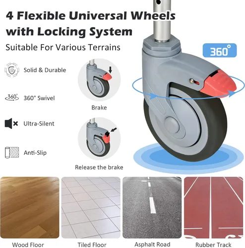 Vista 5 de Giantex Silla de ruedas 4 en 1 para inodoro con brazos, 4 ruedas bloqueables, cubo desmontable, altura ajustable y reposapiés abatible, silla