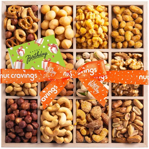 Vista 14 de NUT CRAVINGS - Canasta de regalo para el día de la madre, cesta de regalo de nueces mixtas en bandeja de madera de diamante reutilizable + cinta