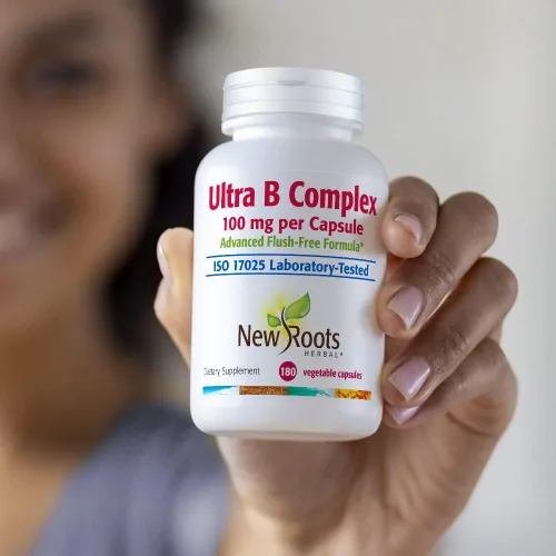 Vista 9 de NEW ROOTS HERBAL Complejo Ultra B, 100 mg, fórmula avanzada sin descarga (90 cápsulas vegetales) Vitamina B6, B12, biotina Apoya la energía
