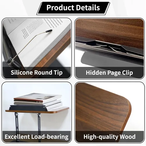 Vista 3 de Nuevo soporte de libros mejorado para lectura, soporte de libros con base giratoria de 360°, soporte de libro de cocina ajustable en altura