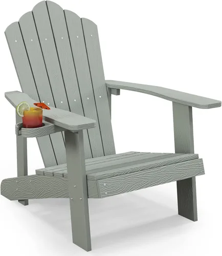 Vista 12 de Tangkula Silla Adirondack de gran tamaño, sillas de patio con soporte ajustable para tazas, sillones con caderas y listones, resistente a