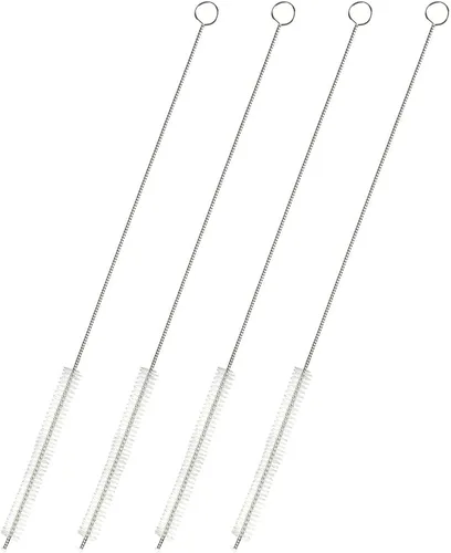 Juvale Cepillo limpiador de pajillas, 12 pulgadas, plateado y blanco, paquete de 4, cepillo limpiador de pajitas de acero inoxidable para botellas
