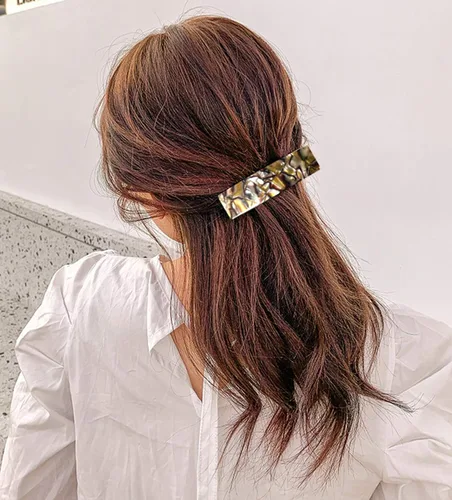 Vista 6 de 2 pasadores para el cabello, diseño francés, de celuloide, rectangulares, para mujer, 2