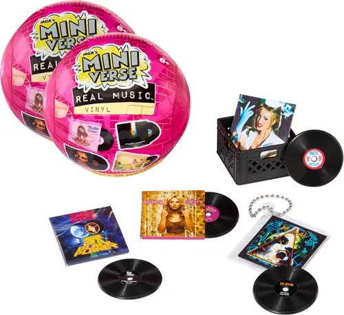 MGA's Miniverse Vinilo de música real (paquete de 2) Mystery Blind, 4 mini discos reproducibles por paquete, funda y llavero, coleccionistas
