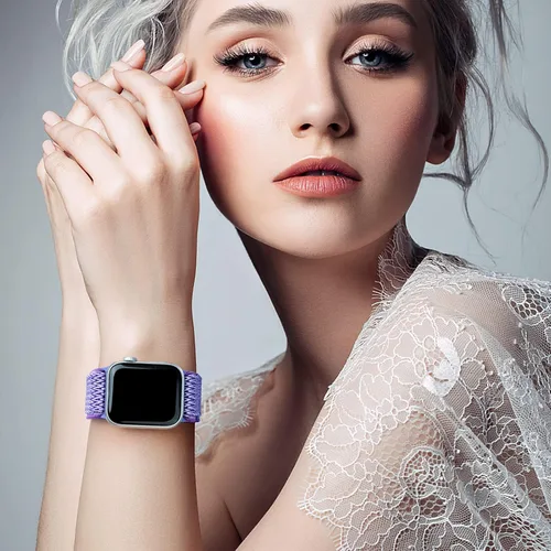 Vista 5 de Stretchy Braided Solo Loop Compatible for Apple Watch Band 38mm 40mm 41mm 42mm 44mm 45mm 46mm 49mm Adjustable Elastic Nylon for iWatch Series 11 10