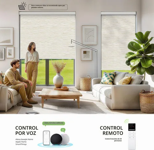 Vista 2 de ZSTARR Persiana inteligente motorizada para ventana con control remoto, persiana enrollable opaca automática tamaño personalizable, con cenefa Beige