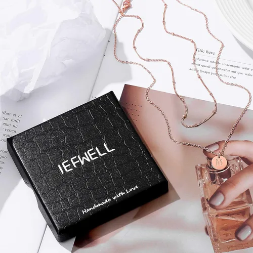 Vista 9 de IEFWELL - Collares con inicial para mujer, oro blanco y oro rosa, grabado de doble cara, dije de moneda martillada, collares escalonados