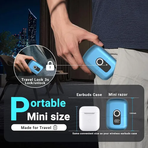 Vista 7 de Afeitadoras eléctricas de aluminio para hombres: Mini afeitadora eléctrica, afeitadora de aluminio para la cara, impermeable IPX7 húmeda y seca