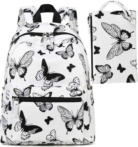 LEDAOU Juego de mini mochila de moda con monedero, cartera, mochila, cartera para mujeres, adolescentes, bolsa de viaje escolar, Mariposa,