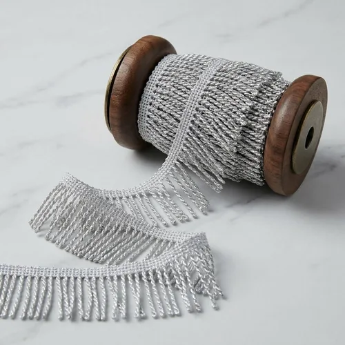 Borde de flecos de cadena con flecos plateados para costura, manualidades, pantalla de lámpara, almohada, cortina, disfraz, vestido de baile latino