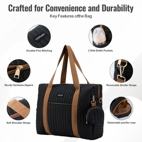 Vista 4 de GOBABYMART Diaper Bag Tote for Moms, Baby Hospital Bag with Insulated Bottle Pockets, Changing Pad & Stroller Straps