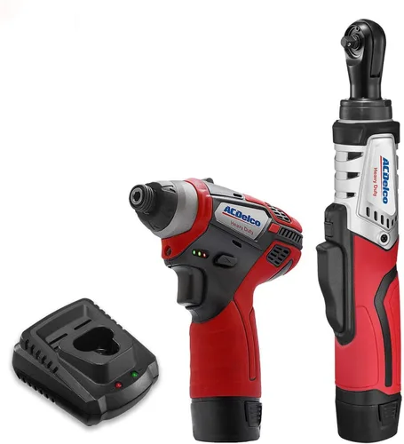 ACDelco ARW12102-K4 Serie G12 12V inalámbrico Li-ion 1/4" Llave de trinquete sin escobillas y destornillador de impacto Combo Kit de herramientas