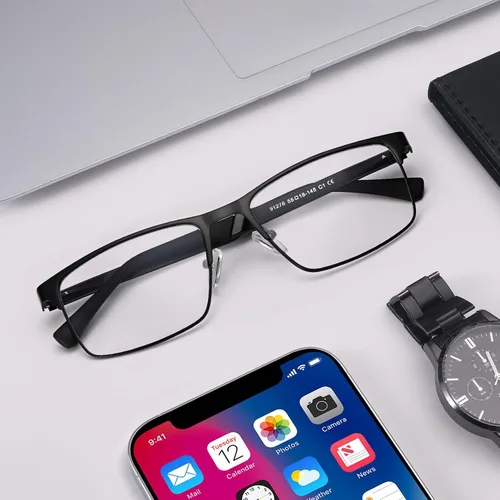 Vista 3 de Dollger Gafas de luz azul para hombre, marco de metal, rectangular, pantalla de computadora, lentes de bloqueo de luz azul Negro