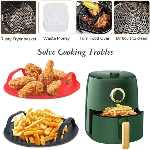 Vista 7 de Paquete de 2 forros de silicona reutilizables para freidora de aire, accesorios para freidora de aire fáciles de limpiar, antiadherentes, accesorio