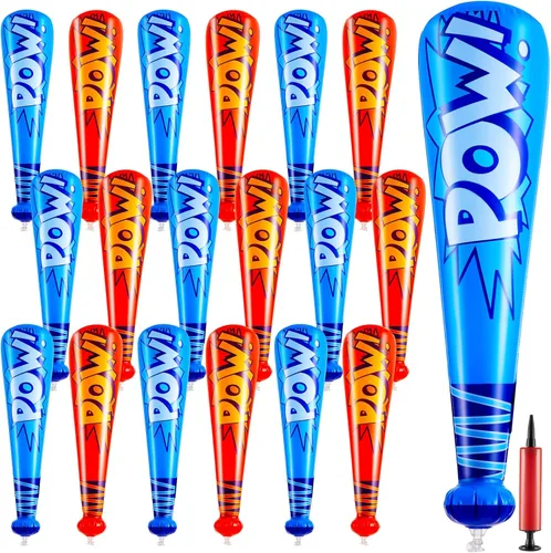 Vista 8 de WILLBOND 18 bates inflables de béisbol de 17 pulgadas a granel, regalos de fiesta de béisbol, premios de carnaval, inflable, juguete inflable con 1