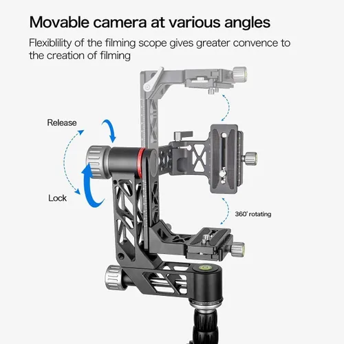 Vista 5 de koolehaoda Cabeza de cardán profesional cabeza trípode aleación de aluminio resistente 360° panorámica con placa QR estándar Arca-Swiss 1/4 pulgadas