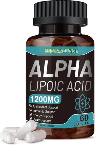 Ácido alfa lipoico 1000 mg Suplemento de apoyo nervioso 6 en 1 con benfotiamina, B1, B12, semilla de uva y ubiquinol sin OMG, 60 cápsulas,