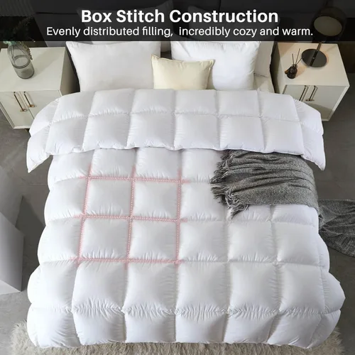 Vista 3 de Homyrium Edredón de plumas de ganso tamaño QueenMatrimonial, pesado para invierno, extra cálido, 100% algodón, edredón de plumón Queen 750+ relleno