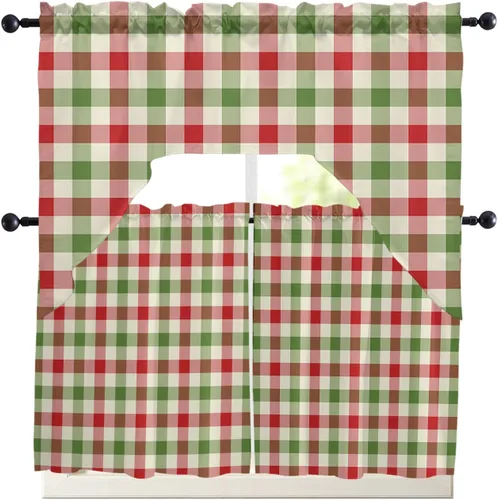 Vista 10 de Cortinas de cocina con festón de Navidad, cenefa con bolsillo para barra, paneles de cortina para dormitorio, sala de estar, baño, cafetería