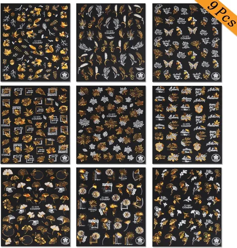 Vista 2 de Calcomanías para uñas de Acción de Gracias, hojas de arce, hojas de zorro, calcomanías de uñas autoadhesivas 3D, accesorios para Acción de Gracias