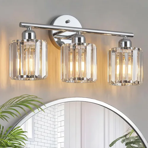Vista 20 de Moderna lámpara de tocador de cristal de 2 luces, lámpara vertical negra sobre espejo para tocador y fregadero, compatible con bombillas regulables