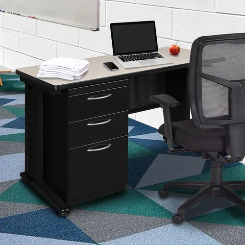 Vista 2 de Regency Fusion - Escritorio para profesores de 48 x 24 pulgadas con unidad de cajón de pedestal individual, color arce