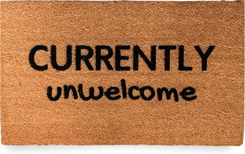 Currently Unwelcome Outdoor Doormat, 18 x 30 Inch, Heavy Duty Natural Coir Fibers, UV and Weather Resistant, Modern Porch Decor, Funny and Bright