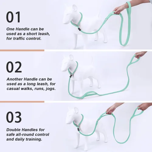 Vista 12 de Correa antideslizante para perro, correa de entrenamiento para perros con doble asa, correa antideslizante de cuero suave y collar, correa de nailon