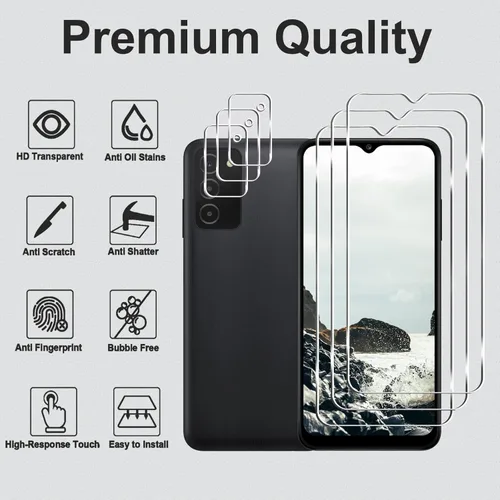 Vista 2 de Paquete de 3 + 3 protectores de pantalla para Galaxy A03s + protector de lente de cámara, dureza 9H, resistente a los arañazos, fácil instalación