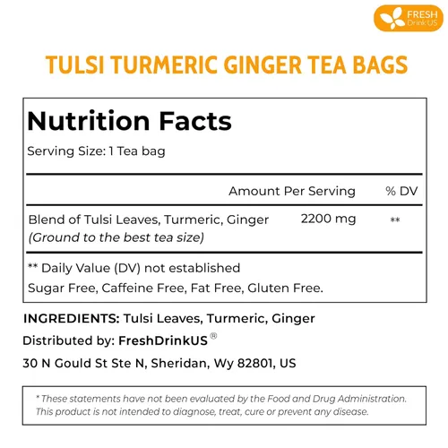 Vista 409 de FreshDrinkUS, 135 bolsas de té de jengibre y cúrcuma premium, ingredientes 100% naturales, mezcla hecha a mano de té de hierbas de cúrcuma