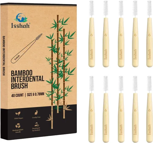 Vista 13 de Isshah Cepillos interdentales de bambú, limpiador entre dientes, cepillo de limpieza profunda, 40 unidades, tamaño 0, pequeños huecos