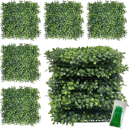Bybeton Telón de Fondo de Pared de Césped Artificial, 10" x 10" (8 Piezas) Paneles de Pared Topiario de Seto de Boj Anti-UV para Interiores y
